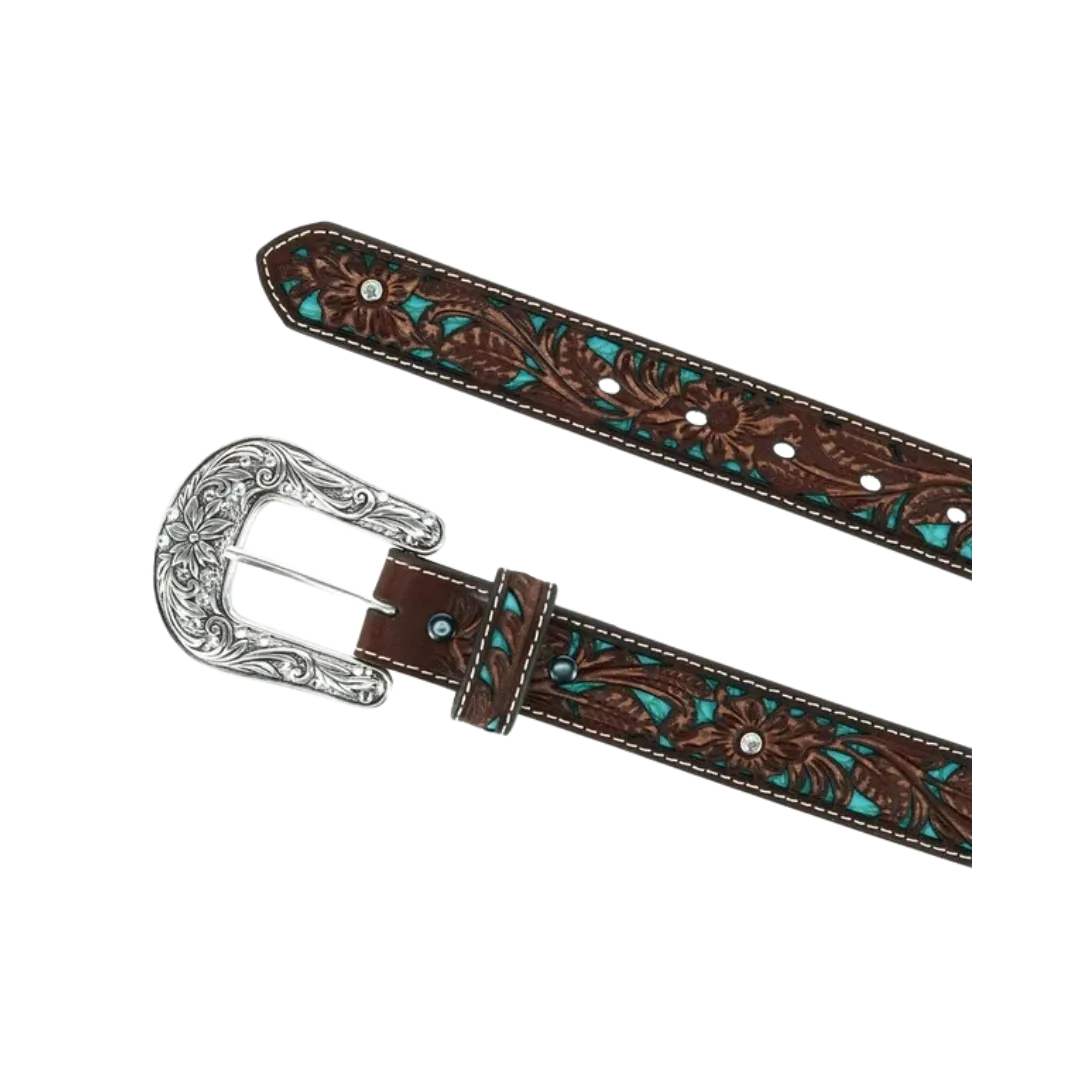 Ariat Children Brown & Turquoise Floral Overlay Western Belt