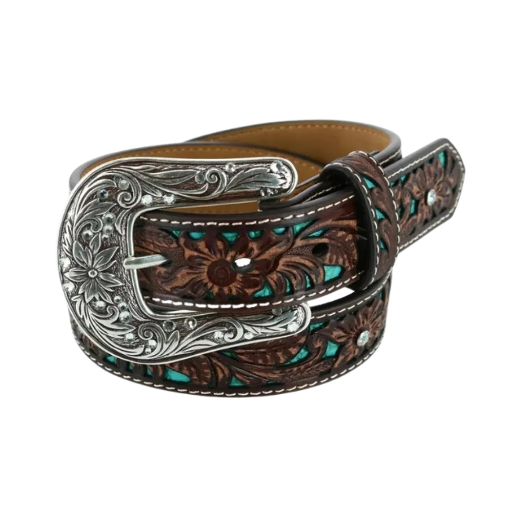 Ariat Children Brown & Turquoise Floral Overlay Western Belt