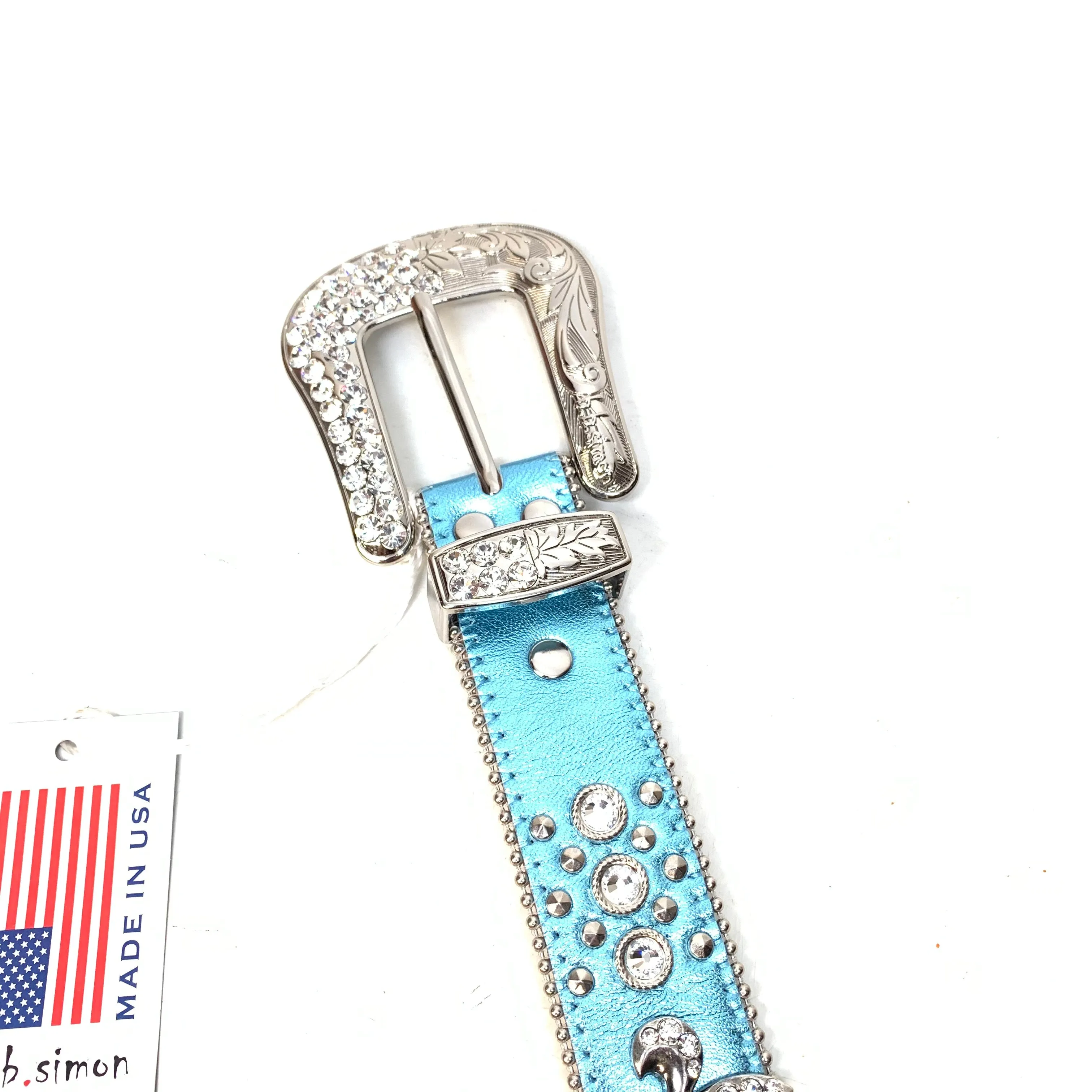 b.b. Simon Sea Blue fleur de lis Crystal Belt