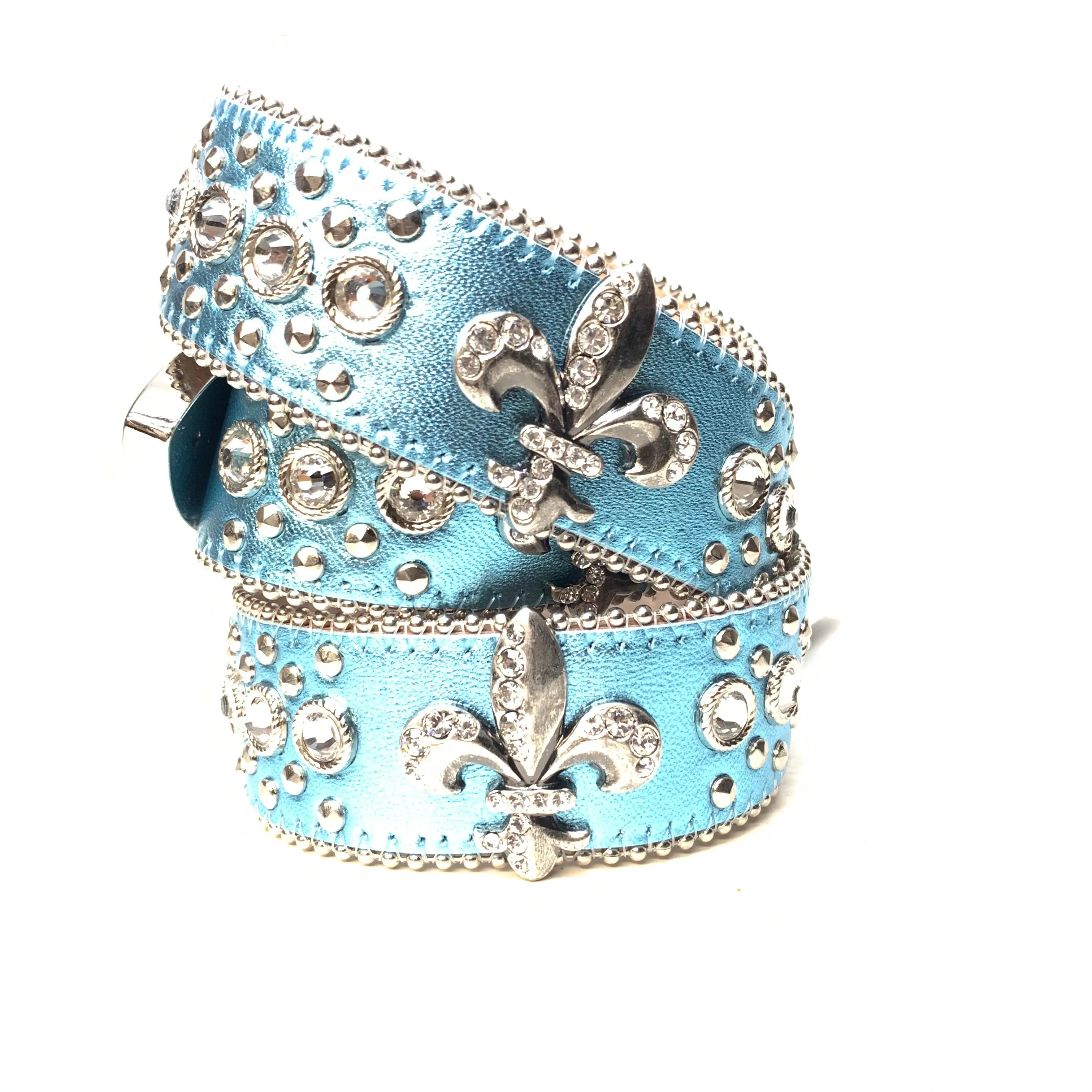 b.b. Simon Sea Blue fleur de lis Crystal Belt