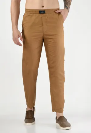 Beige Plain Relaxed Fit Casual Trouser