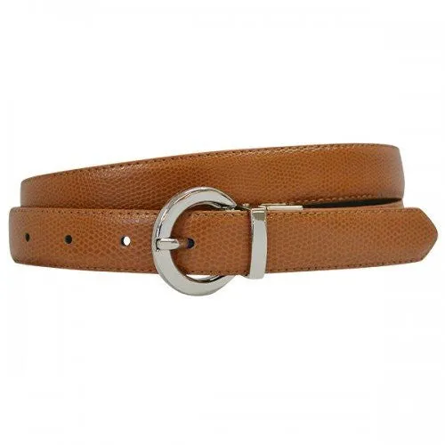 BELLA - Women Tan and Black Reversible Leather Belt with Round Buckle