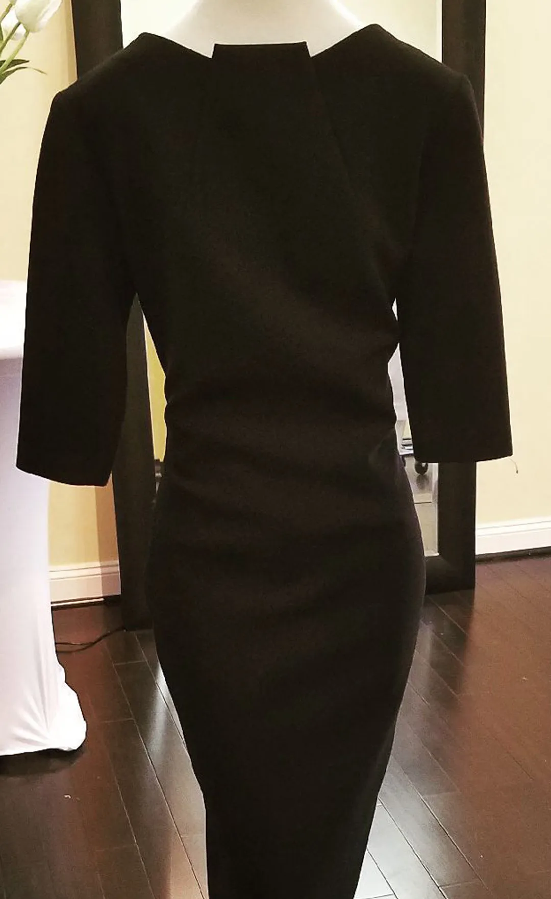 Black Center Highneck Dress with fitted 3/4 Sleeve