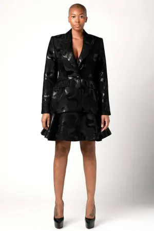 Black Lux Novelty Print Button Front Jacket