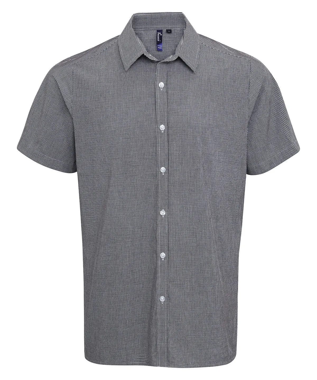 Black/White - Microcheck (Gingham) short sleeve cotton shirt