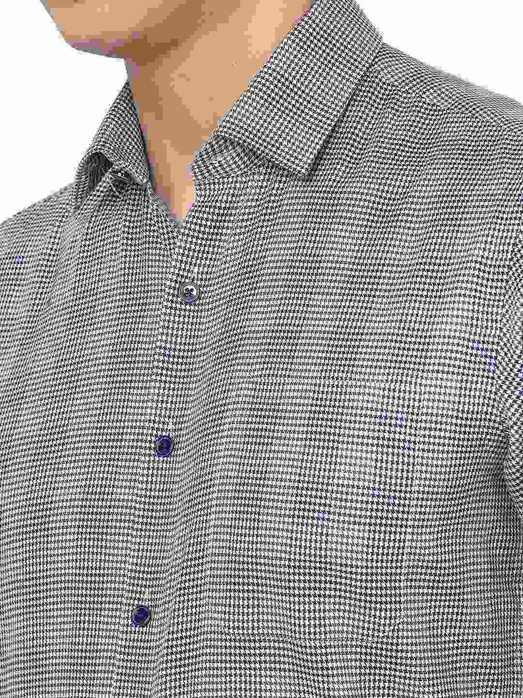 Blue & Grey Checked Slim Fit Formal Shirt | JadeBlue