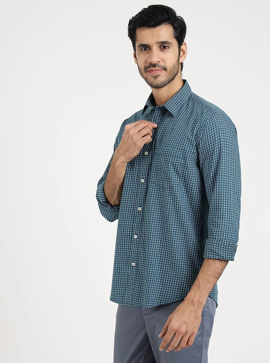 Blue Checked Smart Fit Semi Casual Shirt | Greenfibre