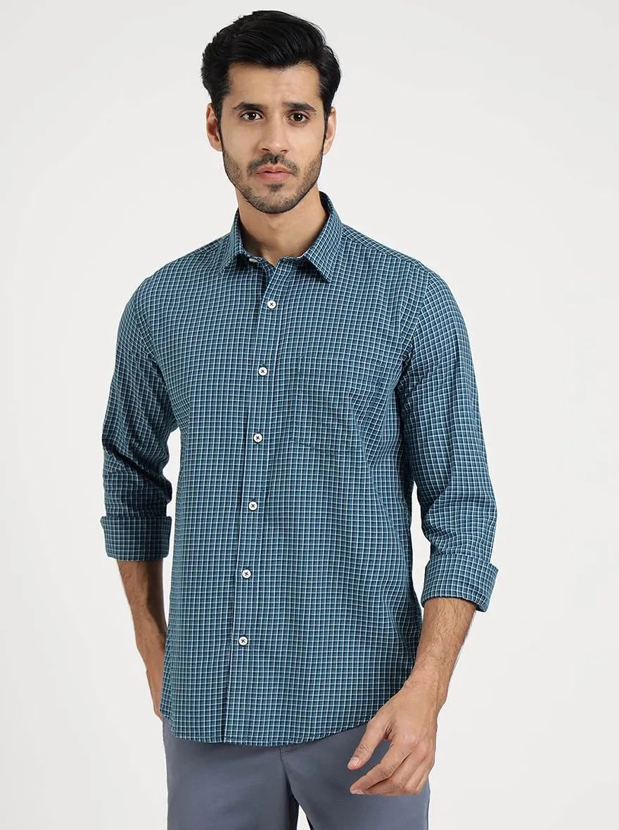 Blue Checked Smart Fit Semi Casual Shirt | Greenfibre