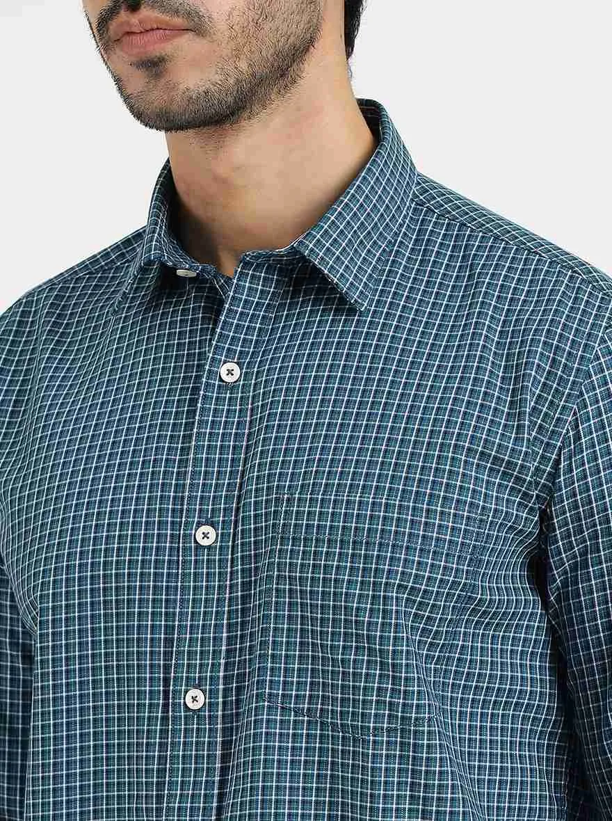 Blue Checked Smart Fit Semi Casual Shirt | Greenfibre