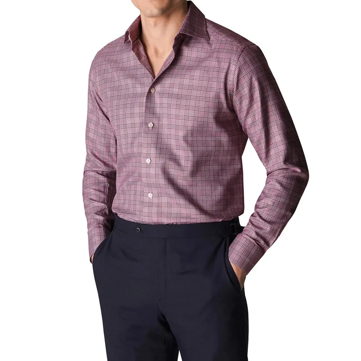 Burgundy Checked King Twill Contemporary Fit Shirt