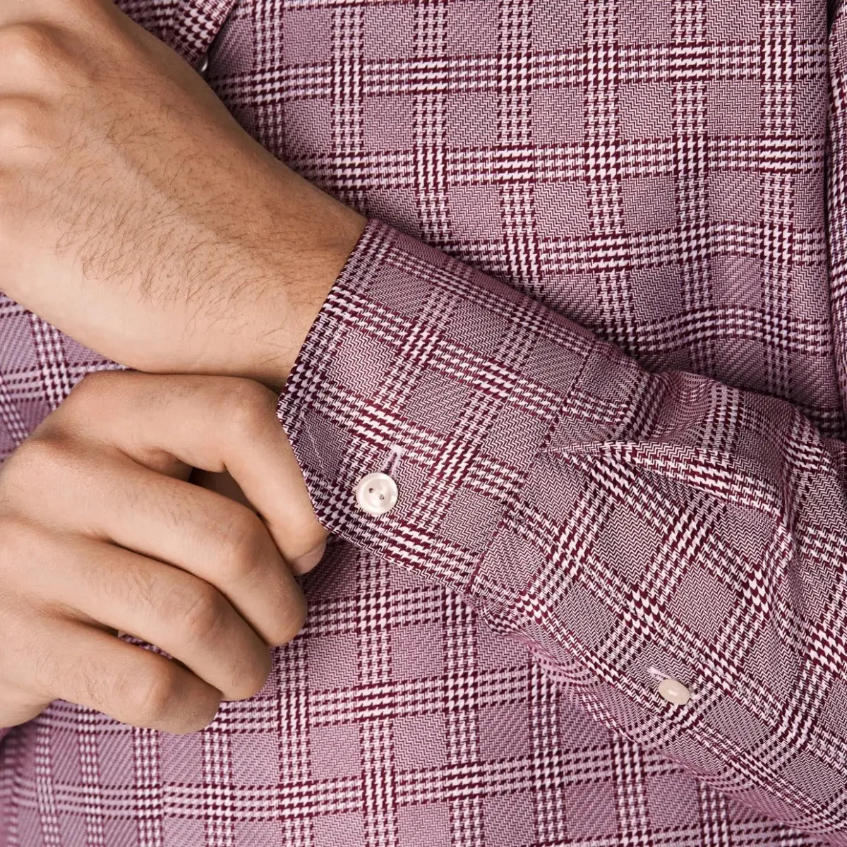 Burgundy Checked King Twill Contemporary Fit Shirt