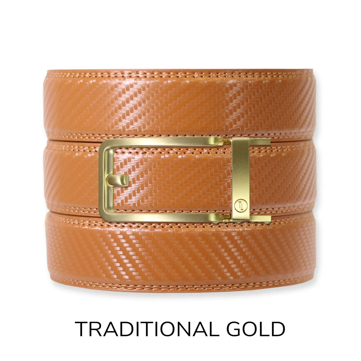 Carbon British Tan Leather Ratchet Belt & Buckle Set