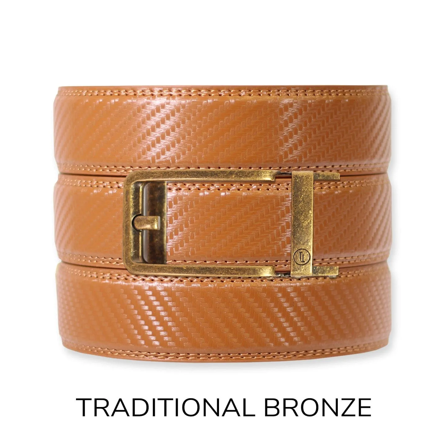 Carbon British Tan Leather Ratchet Belt & Buckle Set