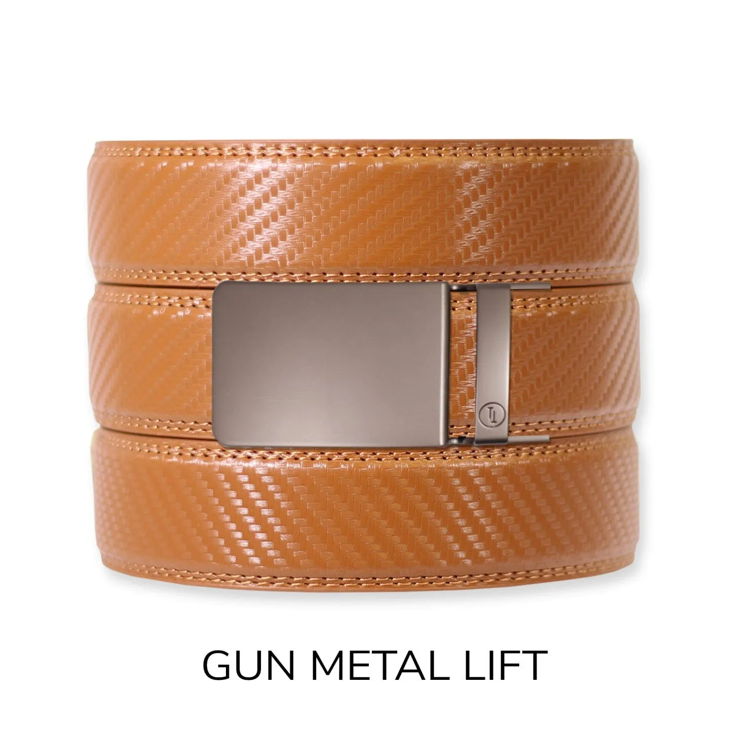 Carbon British Tan Leather Ratchet Belt & Buckle Set