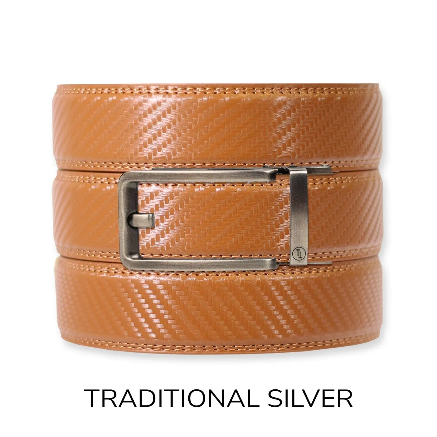 Carbon British Tan Leather Ratchet Belt & Buckle Set