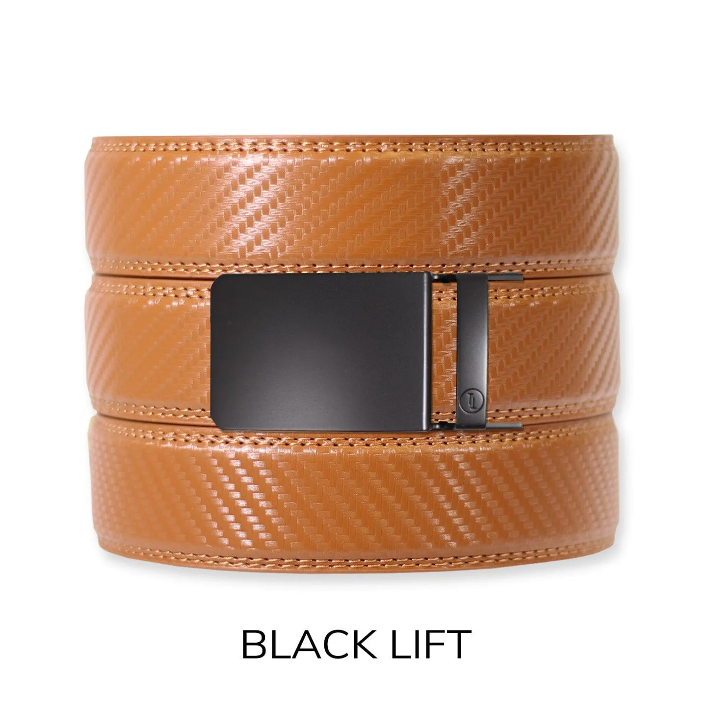 Carbon British Tan Leather Ratchet Belt & Buckle Set