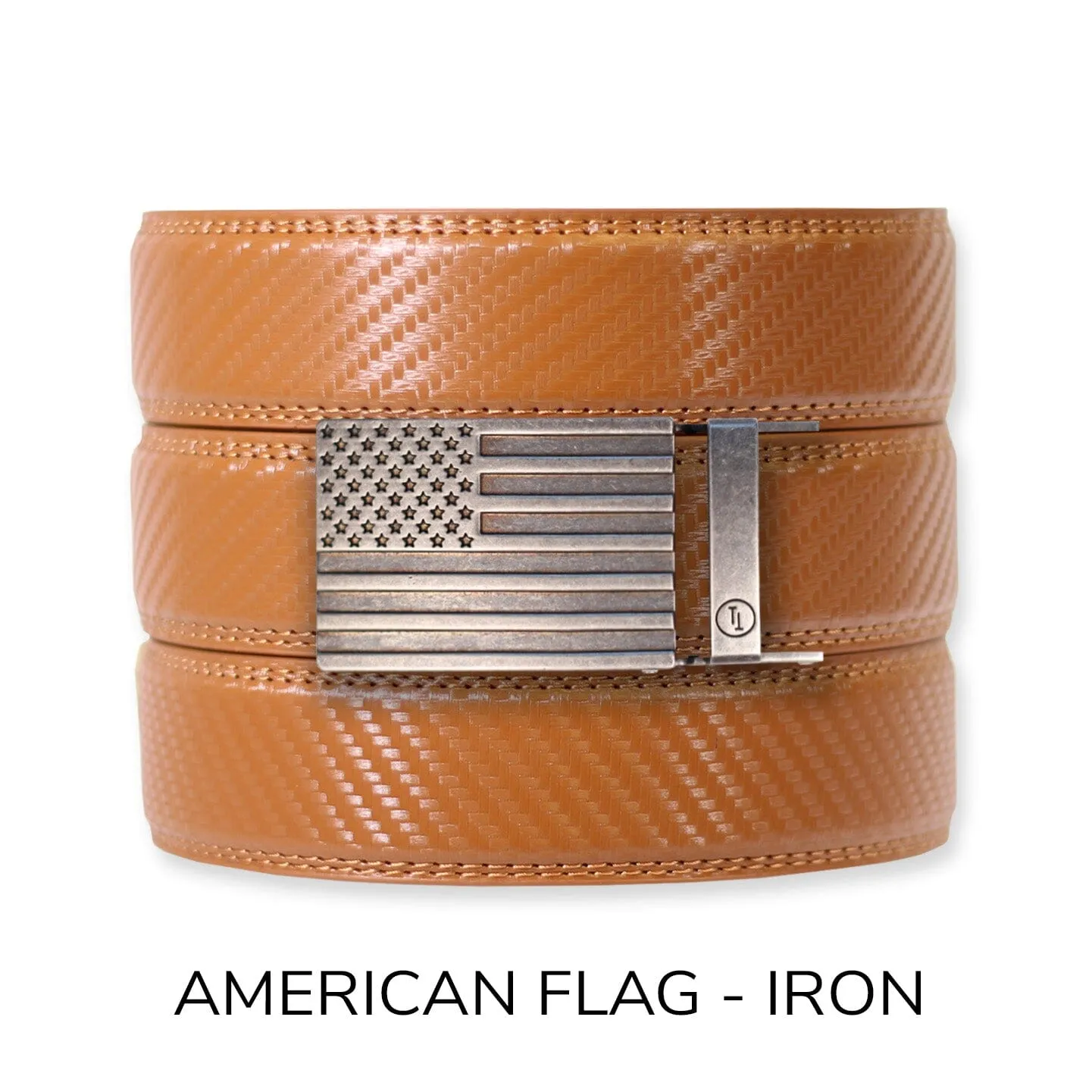 Carbon British Tan Leather Ratchet Belt & Buckle Set