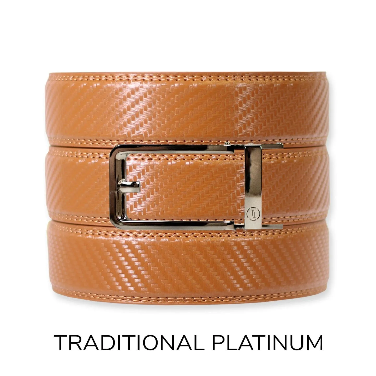 Carbon British Tan Leather Ratchet Belt & Buckle Set