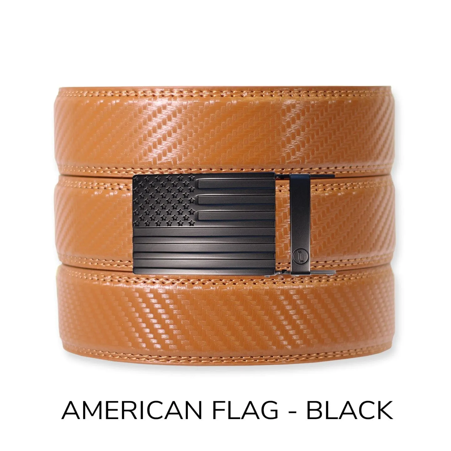 Carbon British Tan Leather Ratchet Belt & Buckle Set