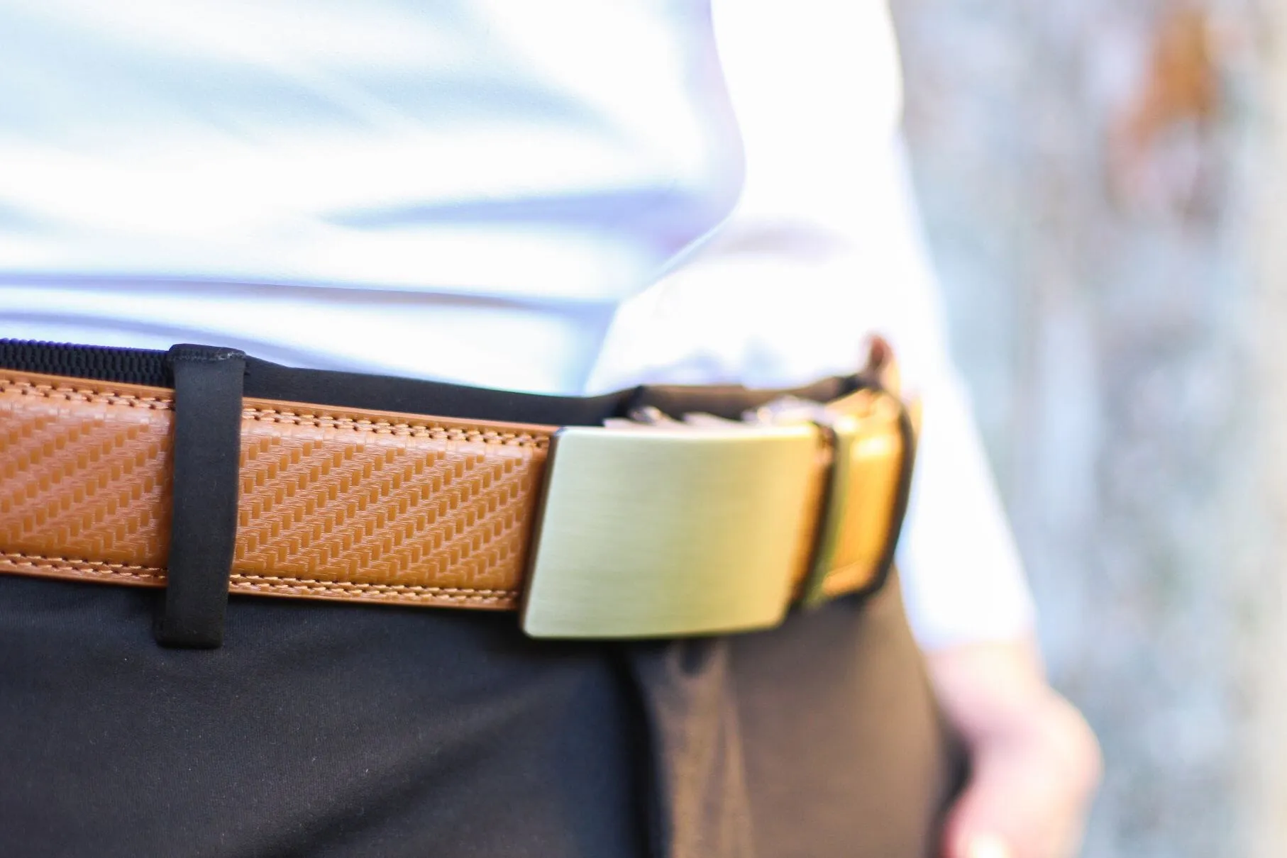 Carbon British Tan Leather Ratchet Belt & Buckle Set