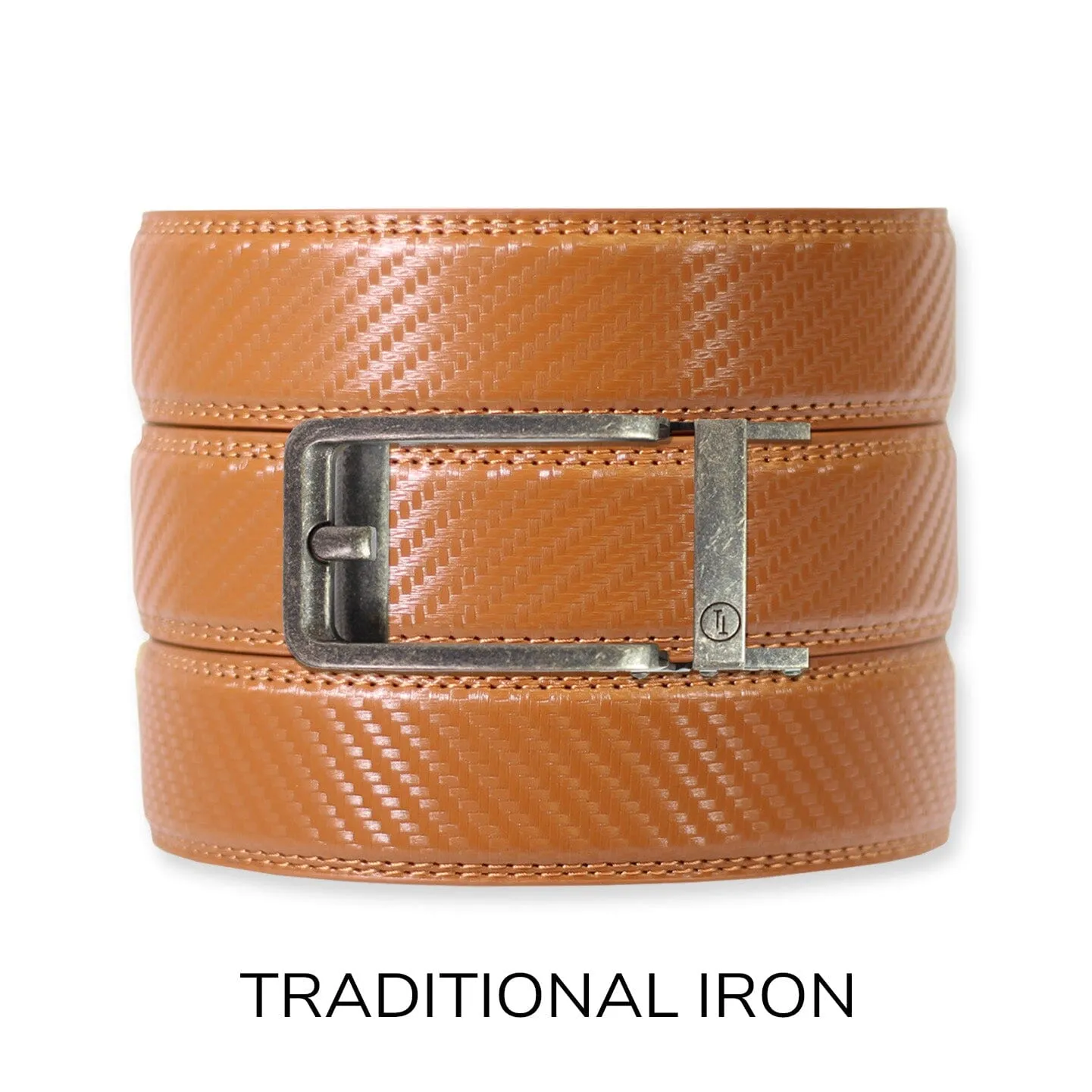 Carbon British Tan Leather Ratchet Belt & Buckle Set