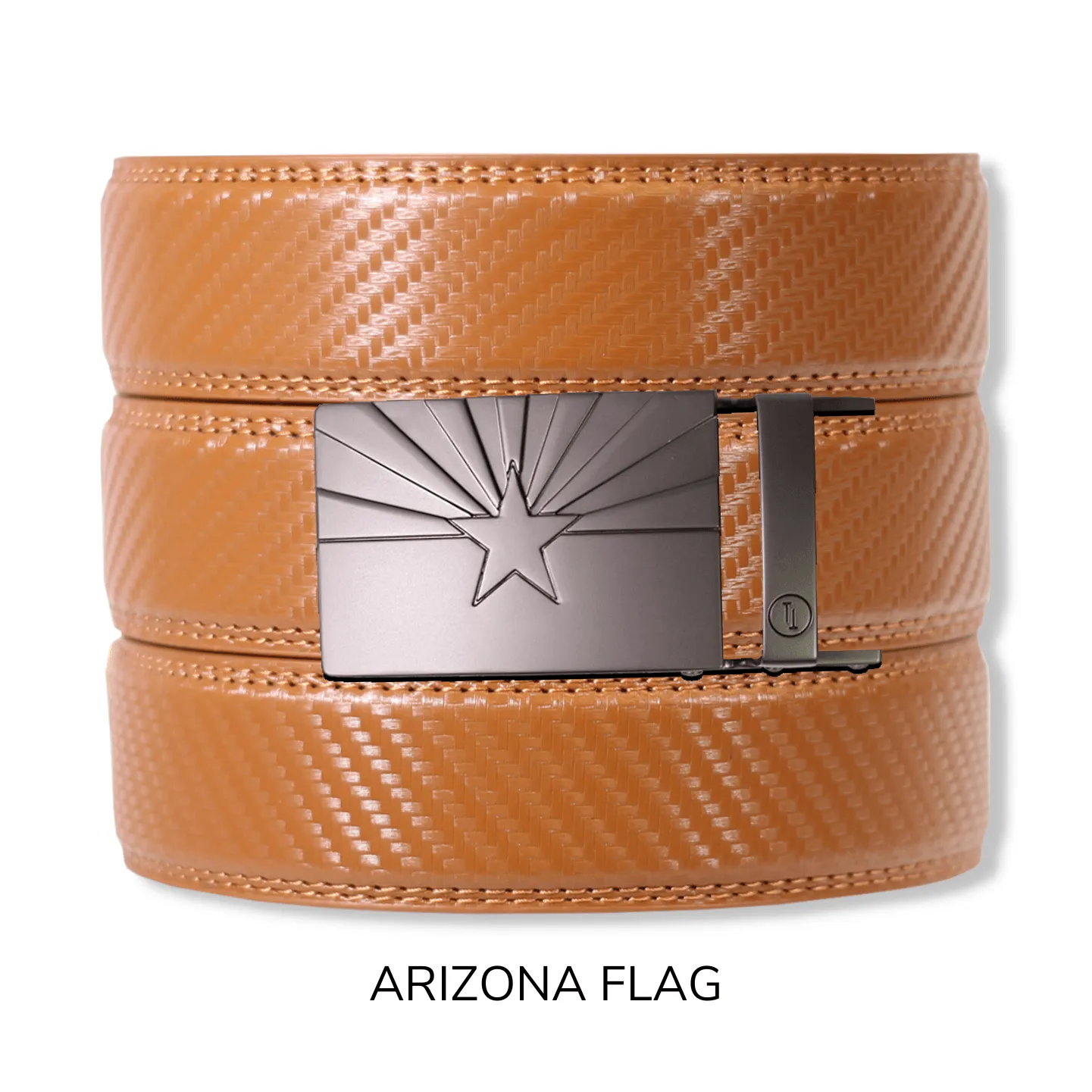 Carbon British Tan Leather Ratchet Belt & Buckle Set