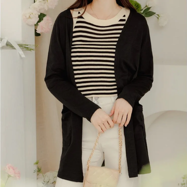 Casual Basic Solid Cotton Long Cardigan Jacket Top