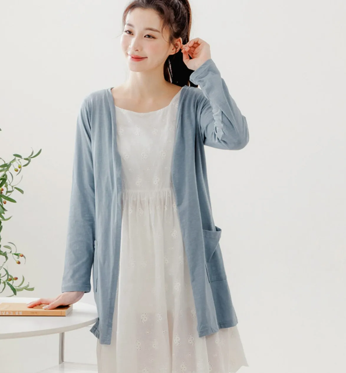 Casual Basic Solid Cotton Long Cardigan Jacket Top