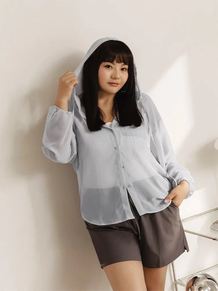 Casual Hooded Lightweight Button Shirt Jacket Top