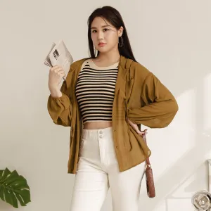 Casual Hooded Lightweight Button Shirt Jacket Top