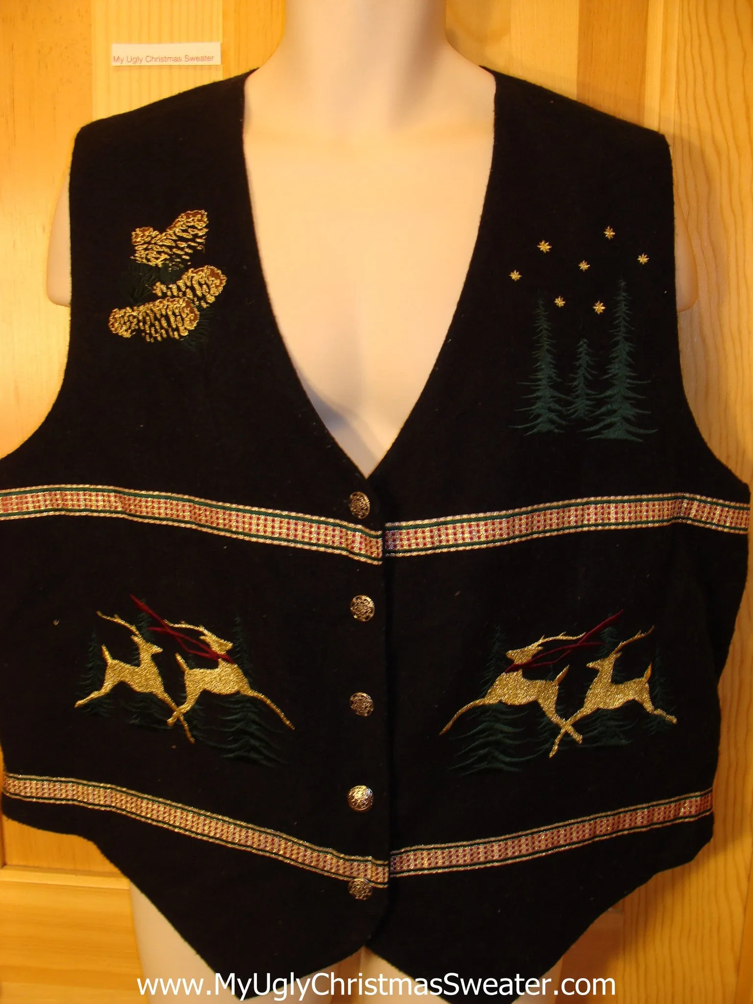 Cheap Black Tacky Christmas Vest Reindeer