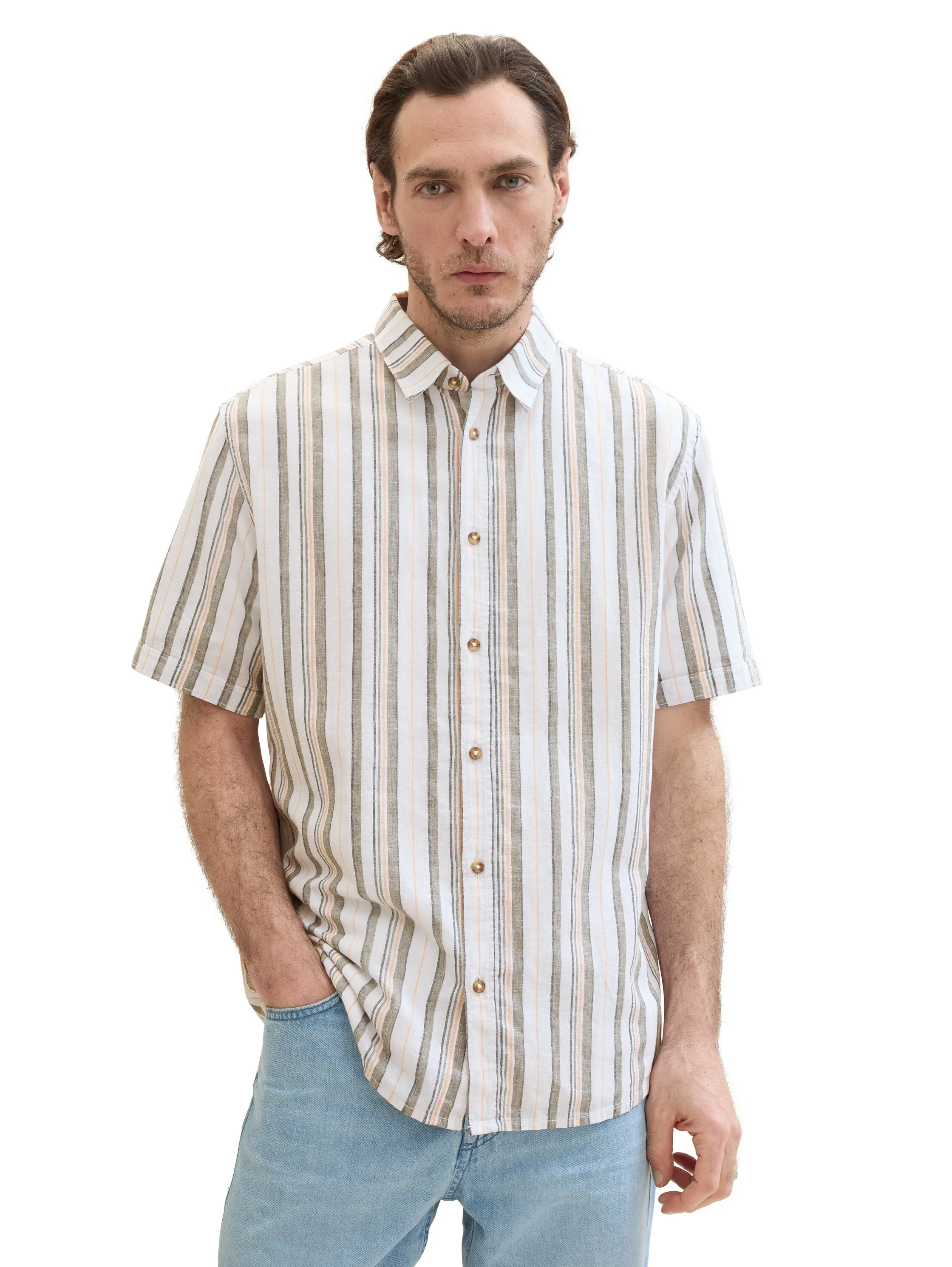 CHECKED COTTON LINEN SHIRT