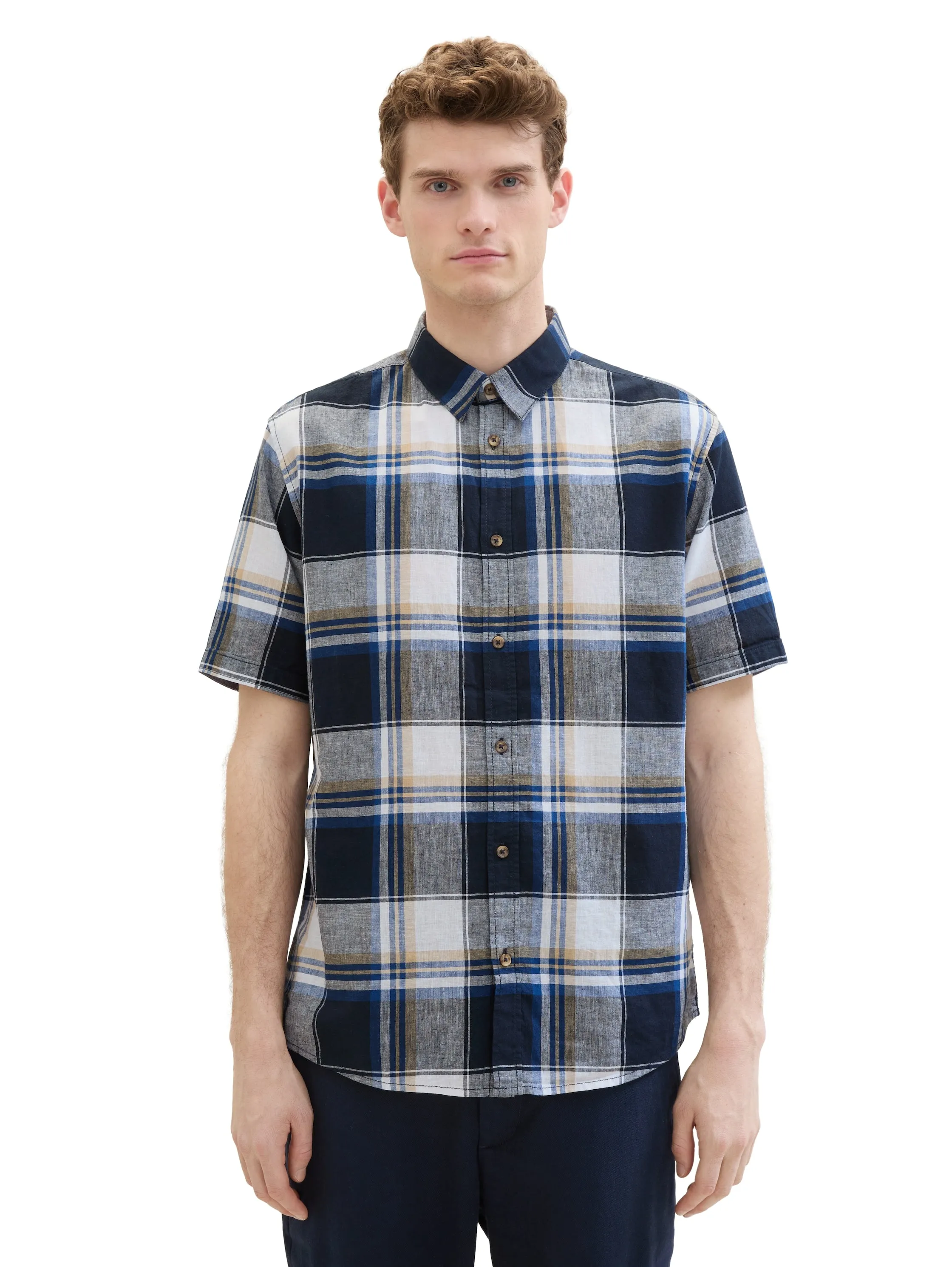 CHECKED COTTON LINEN SHIRT