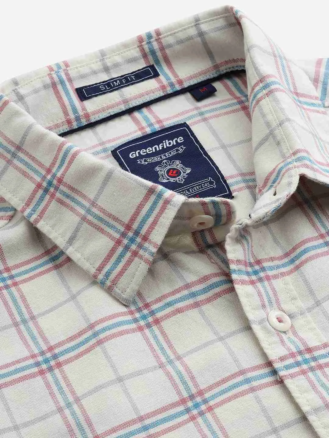 Cloud Cream Checked Slim Fit Casual Shirt | Greenfibre