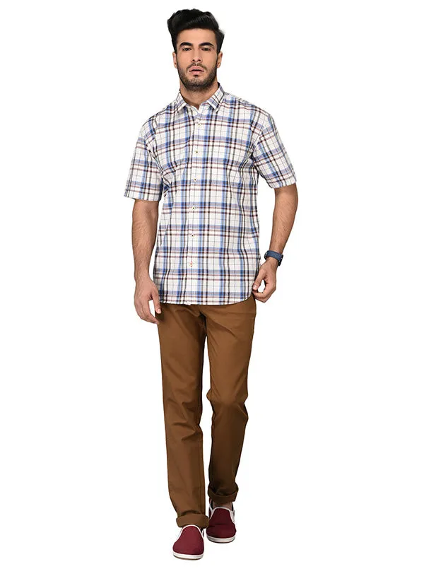 Coffee Brown & Blue Checked Slim Fit Casual Shirt | JadeBlue