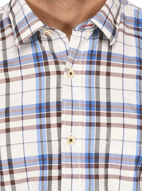 Coffee Brown & Blue Checked Slim Fit Casual Shirt | JadeBlue