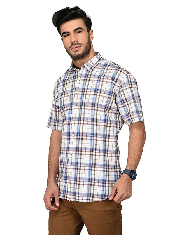 Coffee Brown & Blue Checked Slim Fit Casual Shirt | JadeBlue