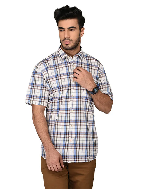 Coffee Brown & Blue Checked Slim Fit Casual Shirt | JadeBlue