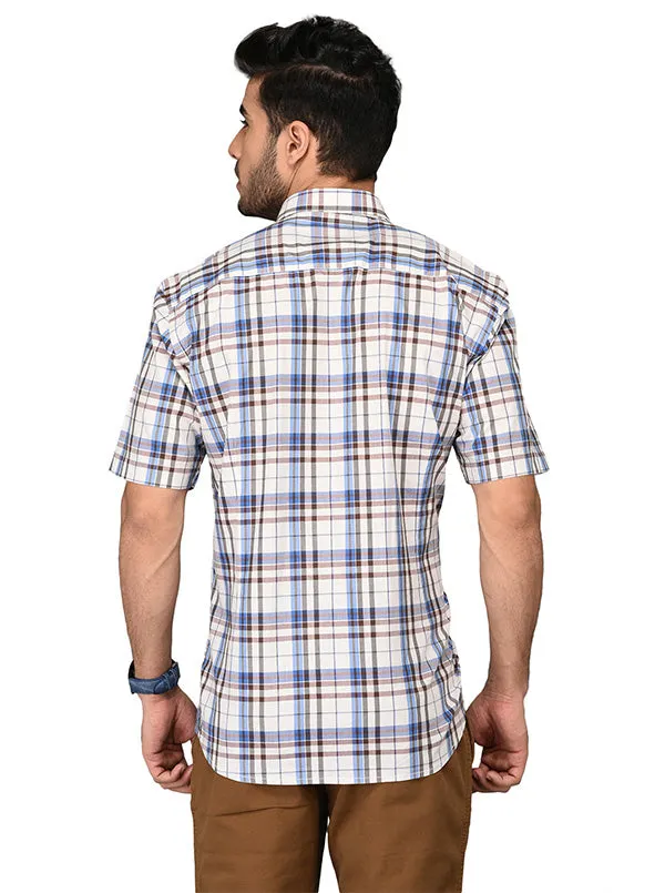 Coffee Brown & Blue Checked Slim Fit Casual Shirt | JadeBlue