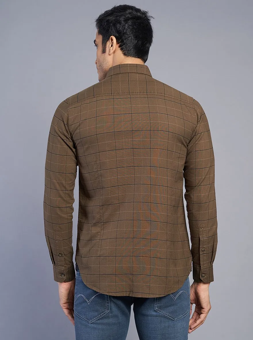 Coffee Brown Checked Slim Fit Casual Shirt | JadeBlue