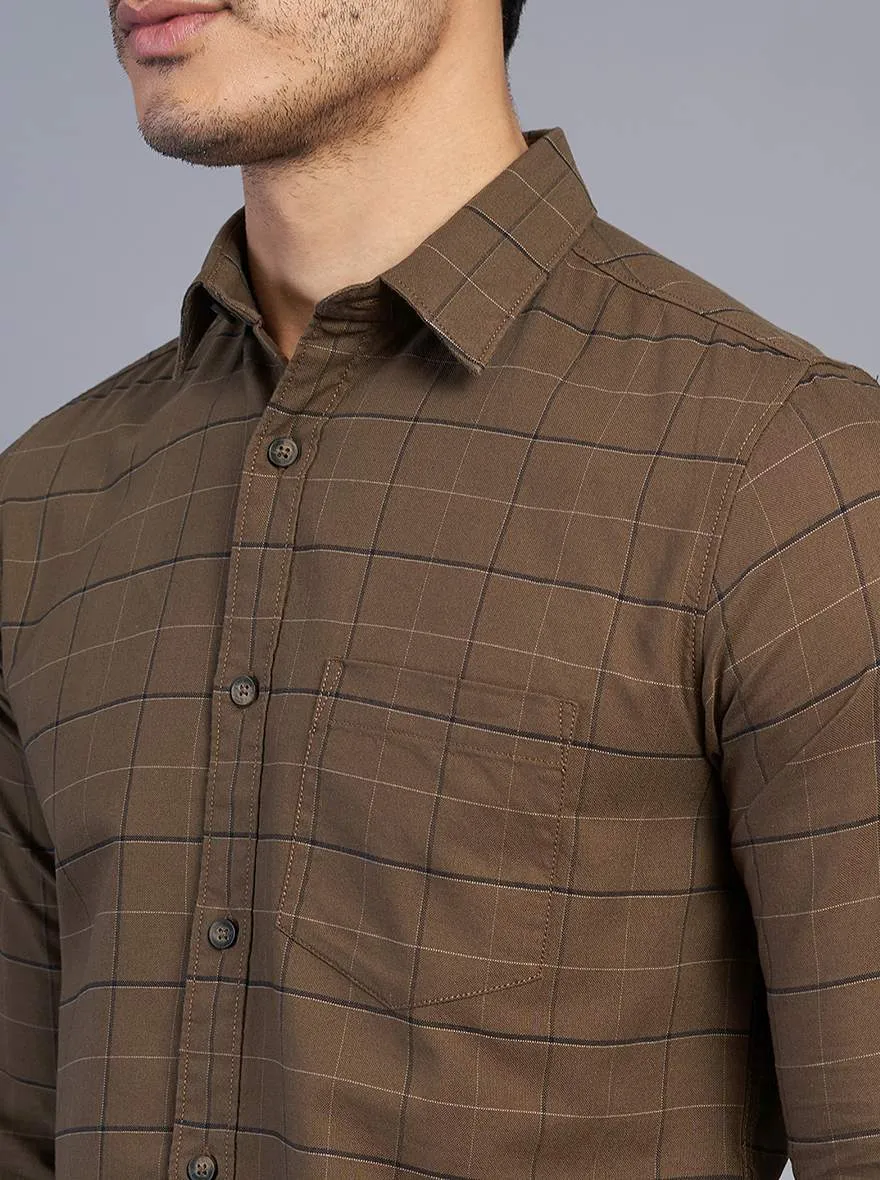 Coffee Brown Checked Slim Fit Casual Shirt | JadeBlue