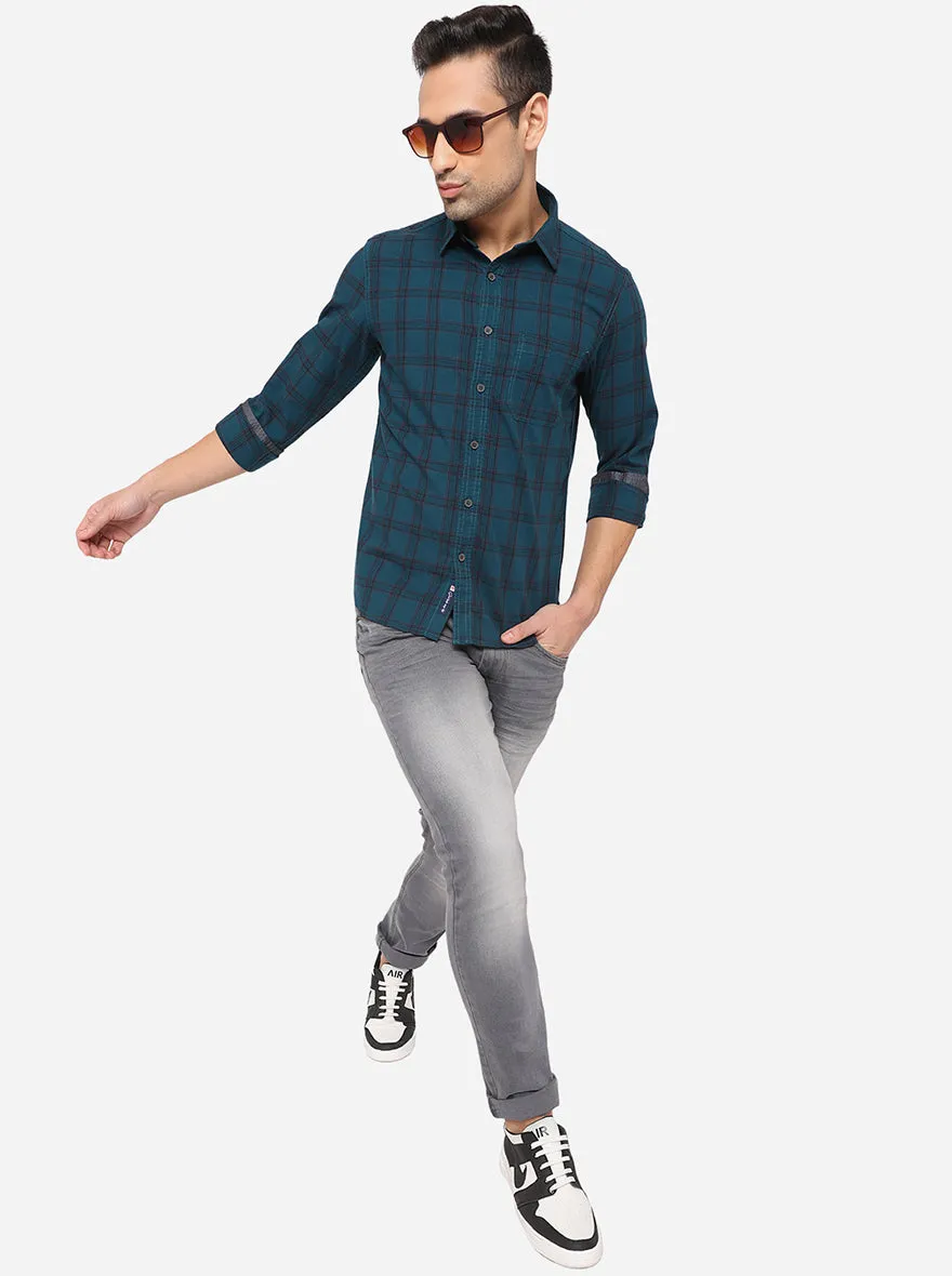 Corsair Blue Checked Slim Fit Semi Casual Shirt | Greenfibre