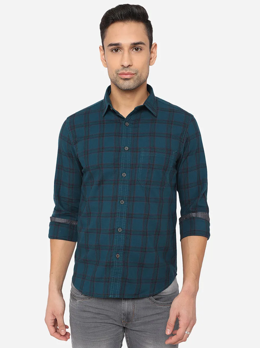 Corsair Blue Checked Slim Fit Semi Casual Shirt | Greenfibre