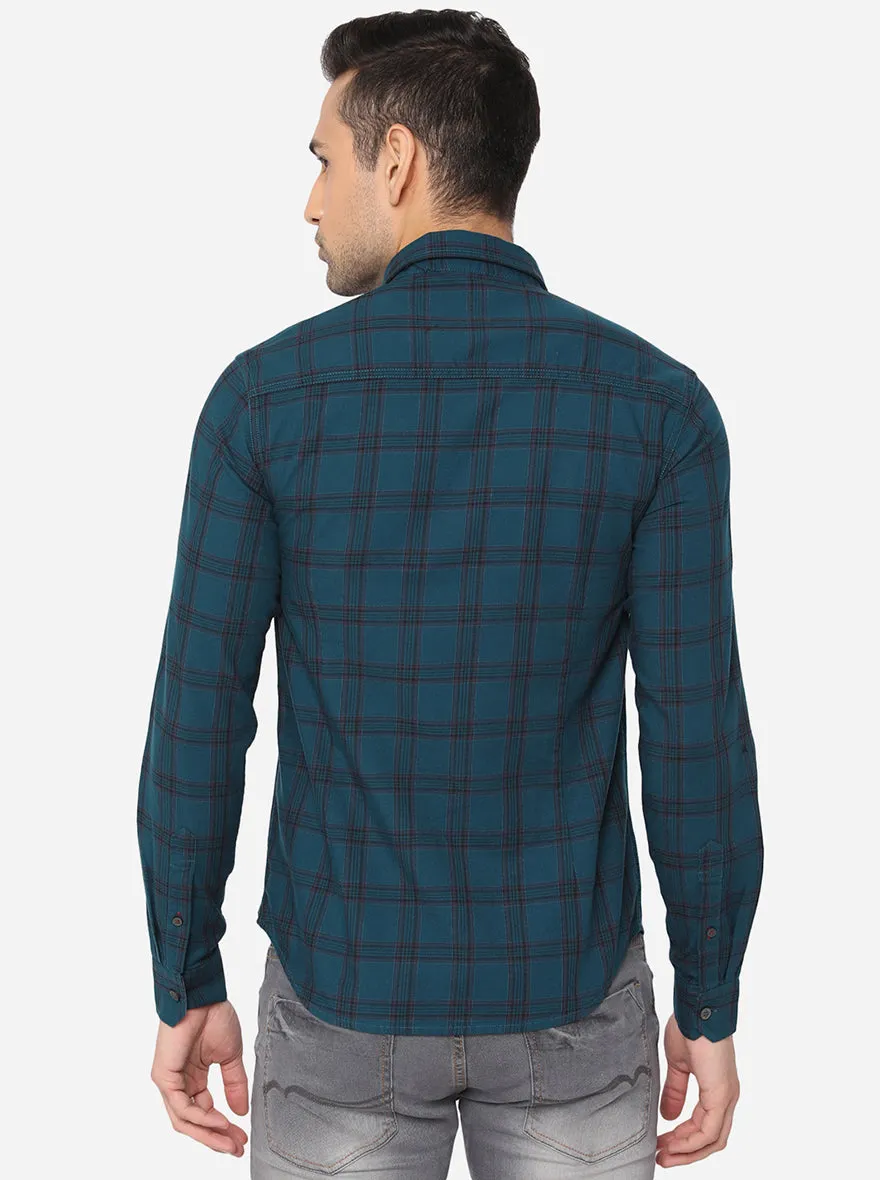 Corsair Blue Checked Slim Fit Semi Casual Shirt | Greenfibre