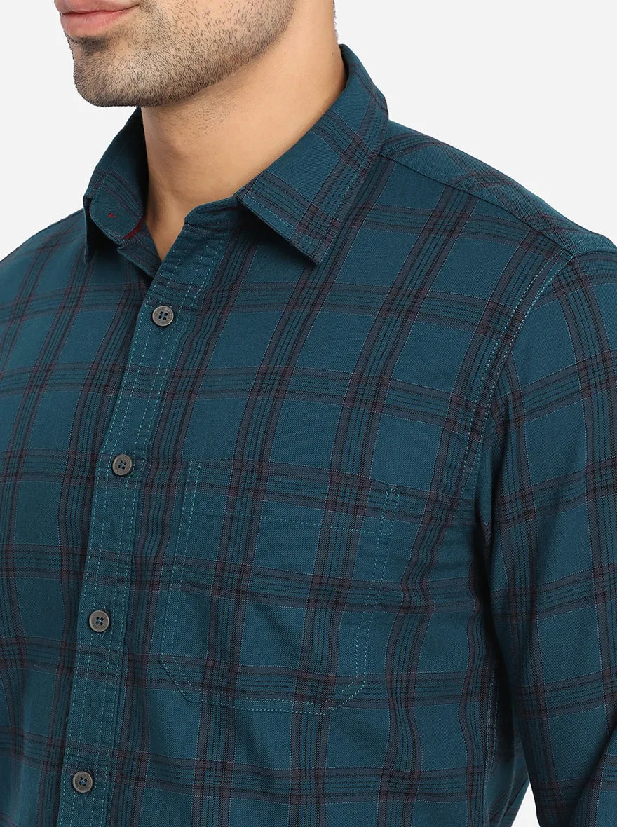 Corsair Blue Checked Slim Fit Semi Casual Shirt | Greenfibre