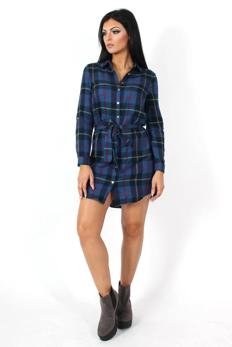 Darla Navy Checked Shirt Dress