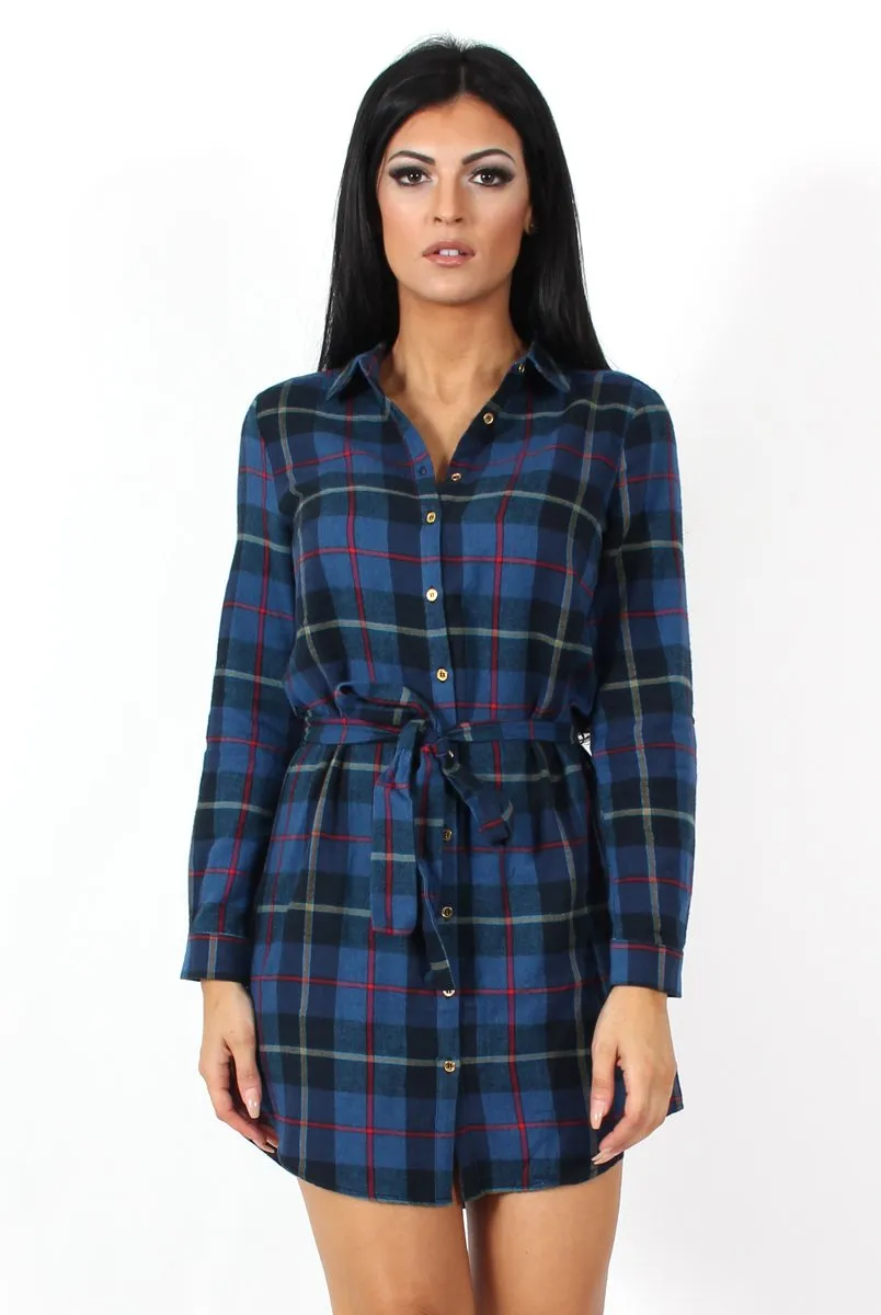 Darla Navy Checked Shirt Dress