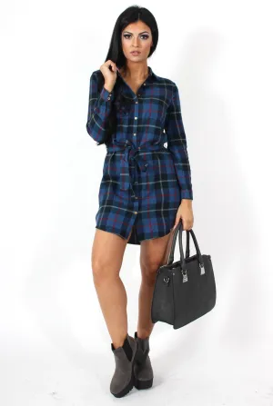 Darla Navy Checked Shirt Dress