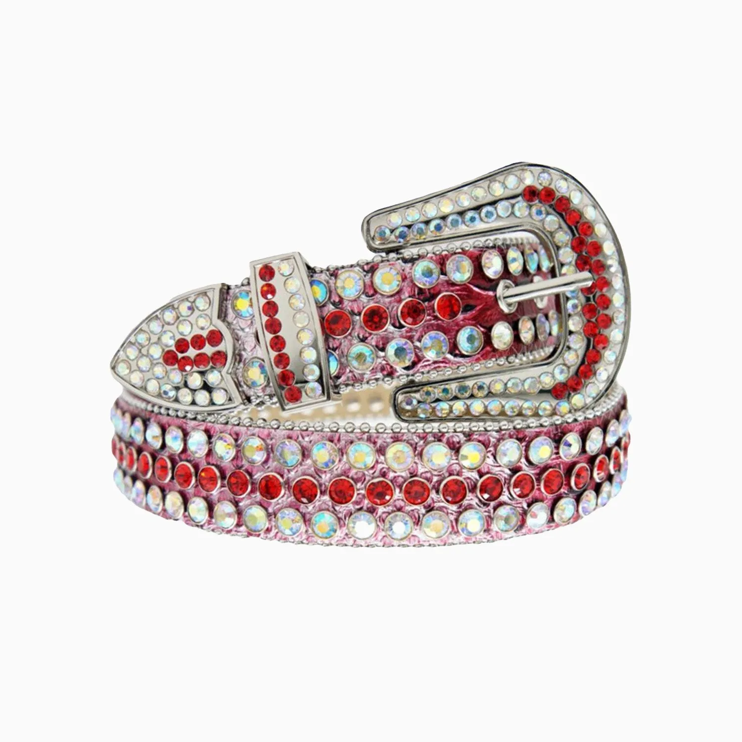 Dna Belt - Red Snake Leather With Red And Silver Stones