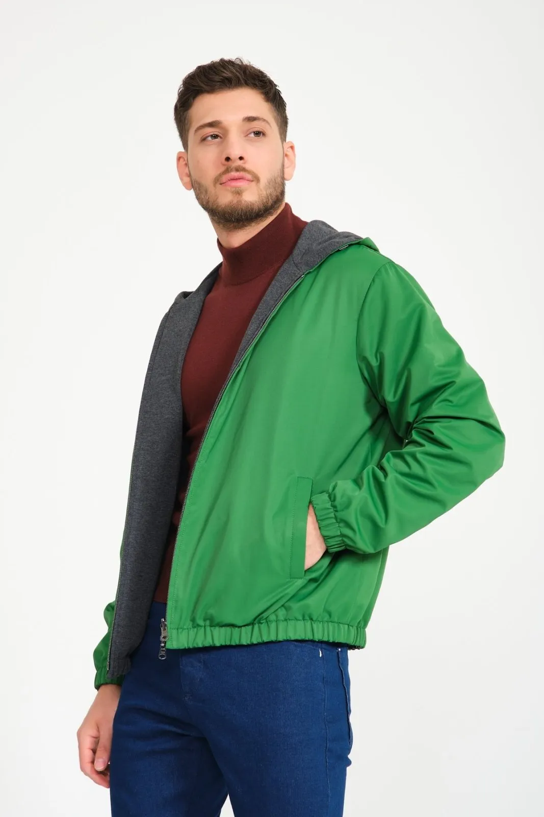 Forest Green / Grey Double Face Waterproof Jacket